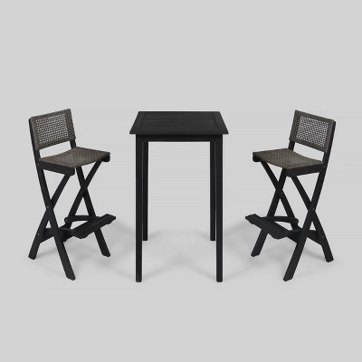 Polaris 3pc Wood And Wicker 26" Square Bar Set Dark Gray - Christopher Knight Home 3 Polaris 3pc Wood And Wicker 26" Square Bar Set Dark Gray - Christopher Knight Home