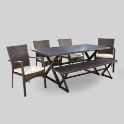 Tritan 6pc Aluminum & Wicker Patio Dining Set - Brown - Christopher Knight Home