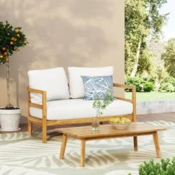 2pc Ellendale Outdoor Acacia Wood Loveseat & Coffee Table Teak/White - Christopher Knight Home 14 2pc Ellendale Outdoor Acacia Wood Loveseat & Coffee Table Teak/White - Christopher Knight Home -Outdoor Living Shop GUEST 9ddc2f44 7148 4835 9506 0e11e536546a