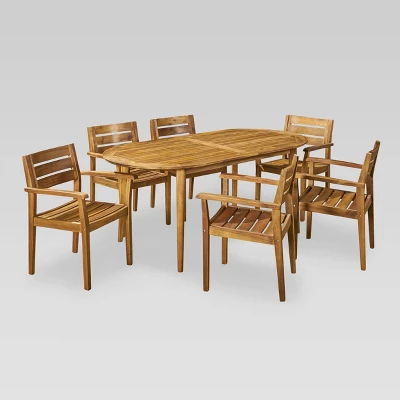 Midvale 7pc Acacia Wood Dining Set - Teak - Christopher Knight Home 3 Midvale 7pc Acacia Wood Dining Set - Teak - Christopher Knight Home