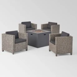 Maxwell 5pc Wicker Club Chair And Square Fire Pit Set - Mixed Black/Dark Gray - Christopher Knight Home