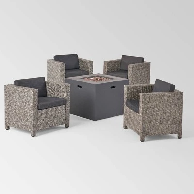 Maxwell 5pc Wicker Club Chair And Square Fire Pit Set - Mixed Black/Dark Gray - Christopher Knight Home 3 Maxwell 5pc Wicker Club Chair And Square Fire Pit Set - Mixed Black/Dark Gray - Christopher Knight Home