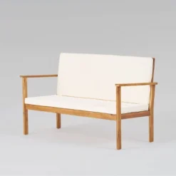 Luciano 8pc Acacia Wood Modern Chat Set - Brown Patina/Cream - Christopher Knight Home -Outdoor Living Shop GUEST a0c23f95 5a34 4fe3 9eb2 f1a7a38bf9b0