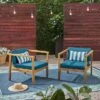 2pk Newbury Acacia Patio Club Chairs - Teak/Dark Teal - Christopher Knight Home