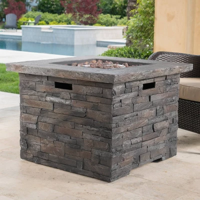 Blaeberry Outdoor Square Fire Pit Natural Stone - Christopher Knight Home 4 Blaeberry Outdoor Square Fire Pit Natural Stone - Christopher Knight Home - Image 2