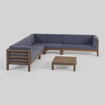 Oana 6pc Acacia Wood Patio Sectional Seating Set - Christopher Knight Home 3 Oana 6pc Acacia Wood Patio Sectional Seating Set - Christopher Knight Home