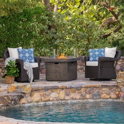 Avondale 3pc All-Weather Wicker Patio Chair Set W/ Fire Pit - Dark Brown - Christopher Knight Home 3 Avondale 3pc All-Weather Wicker Patio Chair Set W/ Fire Pit - Dark Brown - Christopher Knight Home
