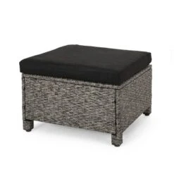Puerta 2pk Outdoor Wicker Ottomans With Cushions - Black/Dark Gray - Christopher Knight Home -Outdoor Living Shop GUEST a81346ef 2480 447a 8798 3af84cba5b4f