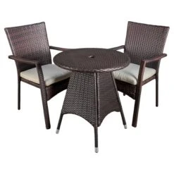 Georgina 3pc Wicker Patio Bistro Set With Cushions - Brown - Christopher Knight Home
