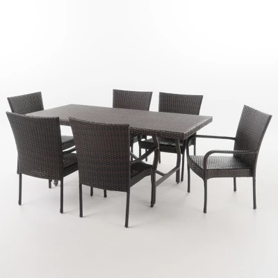 Warwick 7pc Wicker Dining Set - Brown - Christopher Knight Home 3 Warwick 7pc Wicker Dining Set - Brown - Christopher Knight Home