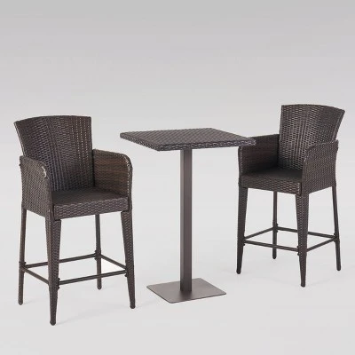 Leo 3pc Wicker Square Bar Set Multibrown - Christopher Knight Home 3 Leo 3pc Wicker Square Bar Set Multibrown - Christopher Knight Home