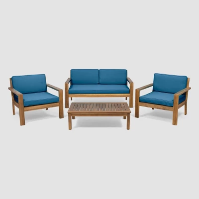 Santa Ana 4pc Acacia Wood Chat Set Teak/Dark Teal - Christopher Knight Home 3 Santa Ana 4pc Acacia Wood Chat Set Teak/Dark Teal - Christopher Knight Home
