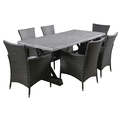 Capri 7pc Light Weight Concrete Patio Dining Set With Cushions - Gray - Christopher Knight Home 3 Capri 7pc Light Weight Concrete Patio Dining Set With Cushions - Gray - Christopher Knight Home