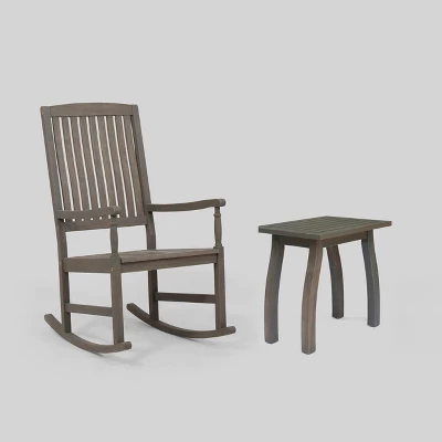 Arcadia 2pc Acacia Wood Rocking Chair And Side Table Set Gray - Christopher Knight Home 3 Arcadia 2pc Acacia Wood Rocking Chair And Side Table Set Gray - Christopher Knight Home