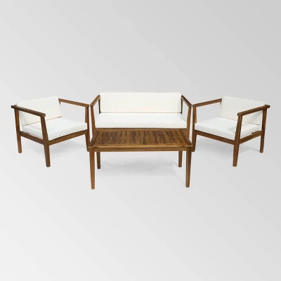 Newbury 4pc Acacia Wood Chat Set - Christopher Knight Home 3 Newbury 4pc Acacia Wood Chat Set - Christopher Knight Home