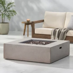 Aidan Outdoor 50000 BTU Light Weight Concrete Square Fire Pit Light Gray - Christopher Knight Home -Outdoor Living Shop GUEST b5057000 9e4d 4e39 b6dd 78036a48ec48