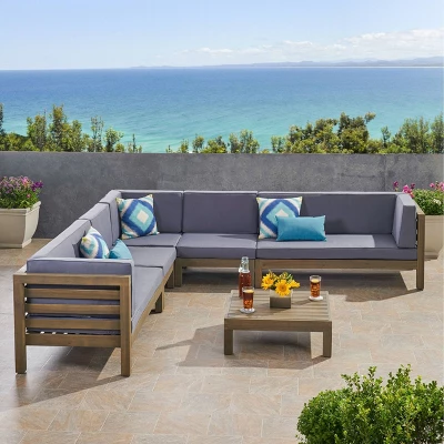 Oana 6pc Acacia Wood Patio Sectional Seating Set - Christopher Knight Home 8 Oana 6pc Acacia Wood Patio Sectional Seating Set - Christopher Knight Home - Image 6