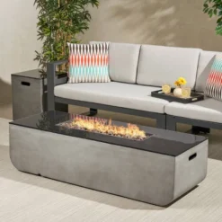 Adio Rectangular 56" Light Weight Concrete Gas Fire Pit With Tank Holder Light Gray - Christopher Knight Home -Outdoor Living Shop GUEST b80ccbc3 4867 40a7 bf3a 5768a6de66ff