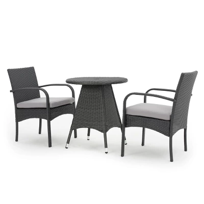 Peterson 3pc Wicker Patio Bistro Set - Gray - Christopher Knight Home 3 Peterson 3pc Wicker Patio Bistro Set - Gray - Christopher Knight Home