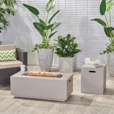 Aidan Rectangle 40" Lightweight Concrete Gas Fire Pit - Light Gray - Christopher Knight Home 3 Aidan Rectangle 40" Lightweight Concrete Gas Fire Pit - Light Gray - Christopher Knight Home