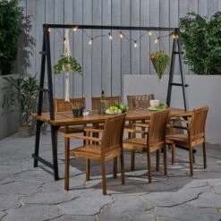 Huckleberry 7pc Acacia Wood And Iron Planter Dining Set -Outdoor Living Shop GUEST bc598f93 7187 4bb0 bd04 b71ea7bad936