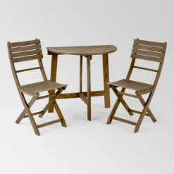 Westmount 3pc Half-Round Folding Acacia Wood Bistro Set - Gray - Christopher Knight Home