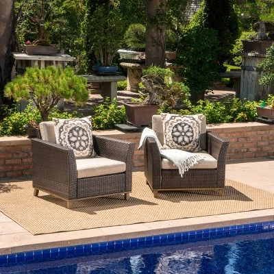 Glenwood 2pk Wicker Outdoor Patio Club Chair - Beige - Christopher Knight Home 3 Glenwood 2pk Wicker Outdoor Patio Club Chair - Beige - Christopher Knight Home
