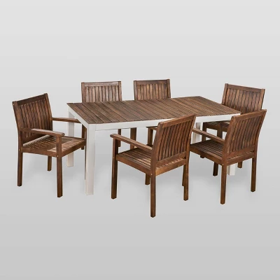 Bodum 7pc Acacia Wood Dining Set - Dark Brown/White - Christopher Knight Home 3 Bodum 7pc Acacia Wood Dining Set - Dark Brown/White - Christopher Knight Home