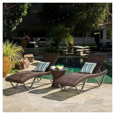 San Marco 3pc Wicker Patio Chaise Lounge Set - Multi Brown - Christopher Knight Home 4 San Marco 3pc Wicker Patio Chaise Lounge Set - Multi Brown - Christopher Knight Home - Image 2