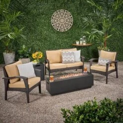 Kahala 5pc Wicker Chat Set With Fire Table - Christopher Knight Home -Outdoor Living Shop GUEST c03875df 736c 4c1a b63f 1a355a862c91