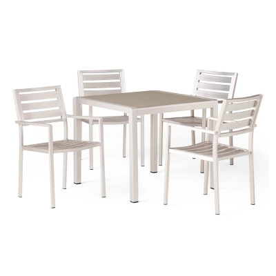 Cape Coral 5pc Aluminum & Tempered Glass Dining Set - Silver - Christopher Knight Home 4 Cape Coral 5pc Aluminum & Tempered Glass Dining Set - Silver - Christopher Knight Home - Image 2