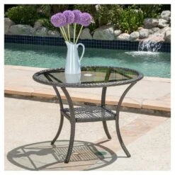 San Pico Round Wicker And Glass Table - Gray - Christopher Knight Home -Outdoor Living Shop GUEST c4587ce8 801f 4499 8f9b 93cf266a4ac4