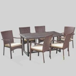 Westley 7pc Wicker Patio Dining Set - Brown - Christopher Knight Home