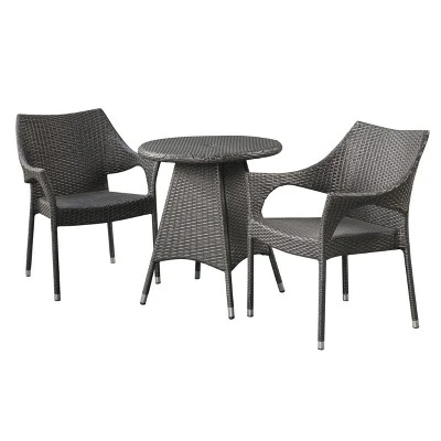 Ceylon 3pc Wicker Patio Bistro Set - Gray - Christopher Knight Home 3 Ceylon 3pc Wicker Patio Bistro Set - Gray - Christopher Knight Home