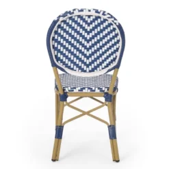 Picardy 3pc Outdoor Aluminum French Bistro Set - Navy/White/Bamboo - Christopher Knight Home -Outdoor Living Shop GUEST c5fde68b dbda 4c72 a4fd 52a79cb36828