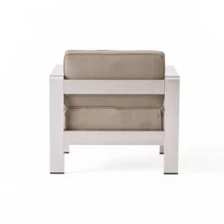 Cape Coral 5pc Outdoor 4 Seater Aluminum Chat Set With Fire Pit - Silver/Khaki - Christopher Knight Home -Outdoor Living Shop GUEST c6b2b348 5937 47e0 9cdc 618b239e557d