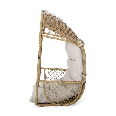 Greystone Indoor/Outdoor Wicker Hanging Chair With 8' Chain - Light Brown/Beige - Christopher Knight Home 5 Greystone Indoor/Outdoor Wicker Hanging Chair With 8' Chain - Light Brown/Beige - Christopher Knight Home - Image 3
