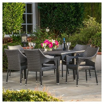 Cliff 7pc Wicker Patio Dining Set - Gray - Christopher Knight Home 4 Cliff 7pc Wicker Patio Dining Set - Gray - Christopher Knight Home - Image 2