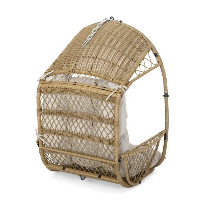 Greystone Indoor/Outdoor Wicker Hanging Chair With 8' Chain - Light Brown/Beige - Christopher Knight Home 4 Greystone Indoor/Outdoor Wicker Hanging Chair With 8' Chain - Light Brown/Beige - Christopher Knight Home - Image 2