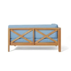 2pc Brava Outdoor Acacia Wood Left Arm Loveseat & Coffee Table With Cushion Teak/Blue - Christopher Knight Home -Outdoor Living Shop GUEST cb67acbd abd3 4f04 974d 63ebf7ab4077