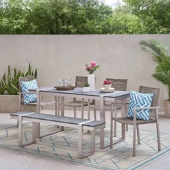 Quay 6pc Outdoor Aluminum Dining Set - Gray/Dark Gray/Silver - Christopher Knight Home