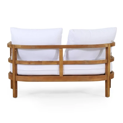 2pc Ellendale Outdoor Acacia Wood Loveseat & Coffee Table Teak/White - Christopher Knight Home 11 2pc Ellendale Outdoor Acacia Wood Loveseat & Coffee Table Teak/White - Christopher Knight Home - Image 9