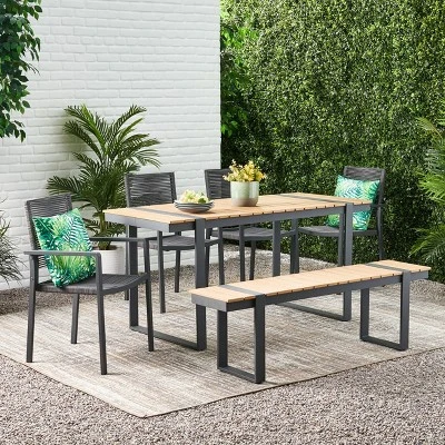 Quay 6pc Outdoor Aluminum Dining Set - Natural/Gray/Dark Gray - Christopher Knight Home 3 Quay 6pc Outdoor Aluminum Dining Set - Natural/Gray/Dark Gray - Christopher Knight Home