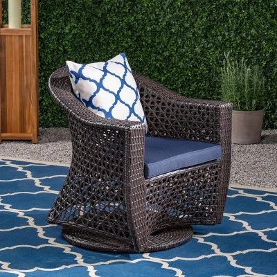 Big Sur Wicker Patio Swivel Chair - Multi-Brown/Navy Blue - Christopher Knight Home 3 Big Sur Wicker Patio Swivel Chair - Multi-Brown/Navy Blue - Christopher Knight Home