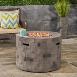 Dino Lightweight 31.75" Concrete Gas Fire Pit Brown - Christopher Knight Home