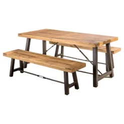 Catriona 3pc Acacia Wood Picnic Table - Teak Finish - Christopher Knight Home