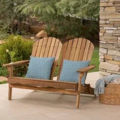 Malibu Acacia Wood Patio Adirondack Loveseat - Christopher Knight Home