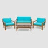 Santa Ana 4pc Acacia Wood Chat Set Teak/Teal - Christopher Knight Home