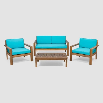 Santa Ana 4pc Acacia Wood Chat Set Teak/Teal - Christopher Knight Home 3 Santa Ana 4pc Acacia Wood Chat Set Teak/Teal - Christopher Knight Home