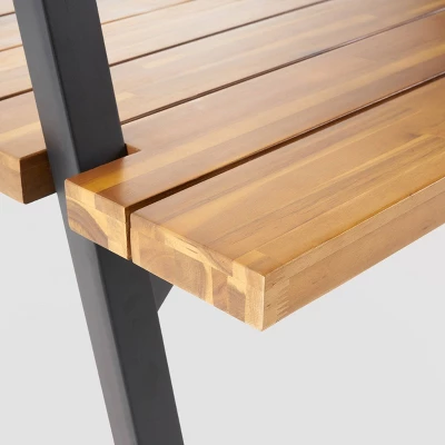 Huckleberry Rectangle Acacia Wood Patio Dining Table With Iron Plant Hanger Teak/Black - Christopher Knight Home 5 Huckleberry Rectangle Acacia Wood Patio Dining Table With Iron Plant Hanger Teak/Black - Christopher Knight Home - Image 3